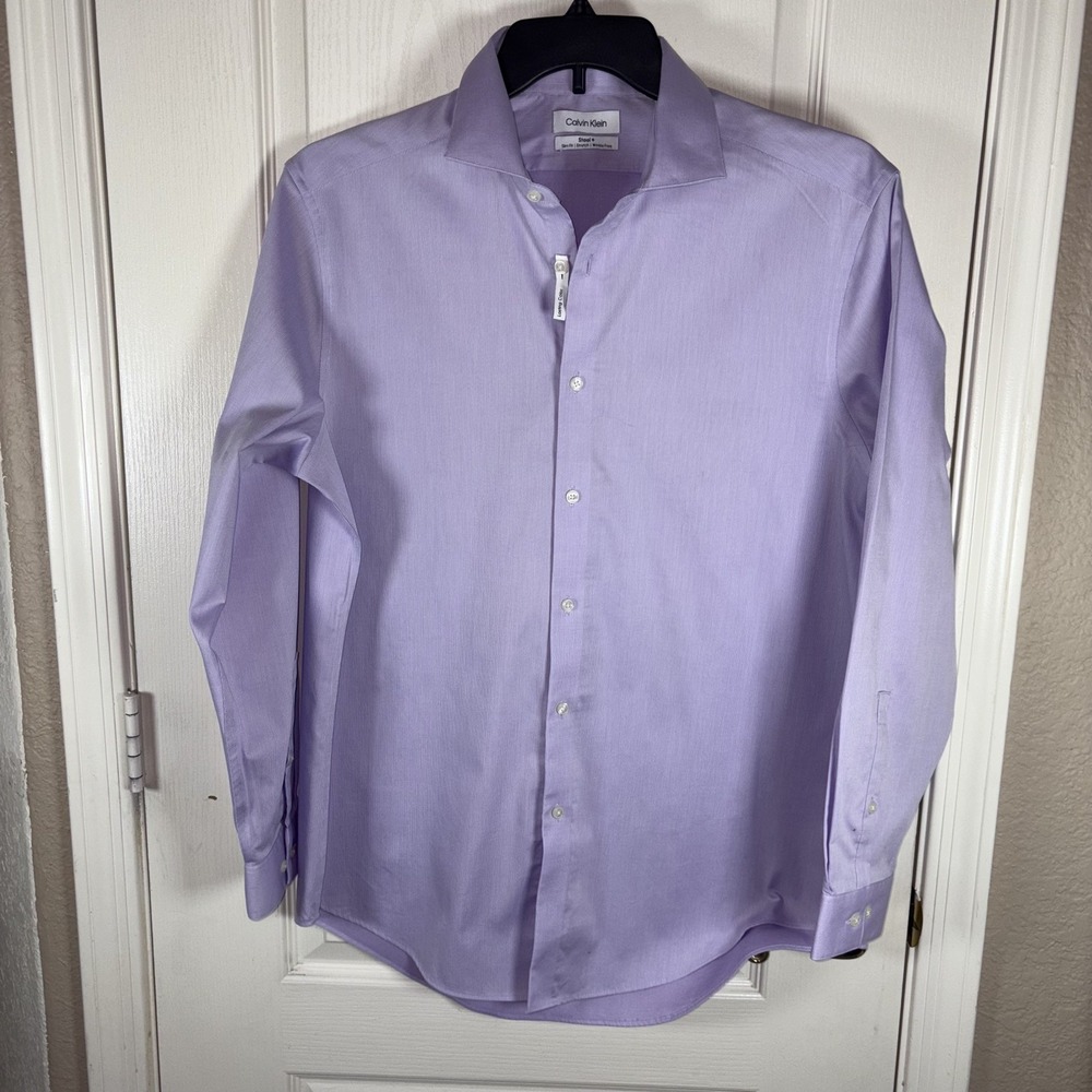 Calvin Klein Steel+ Men's L Slim Fit Stretch Shirt NWOT Lilac Pinstripe Long Sle